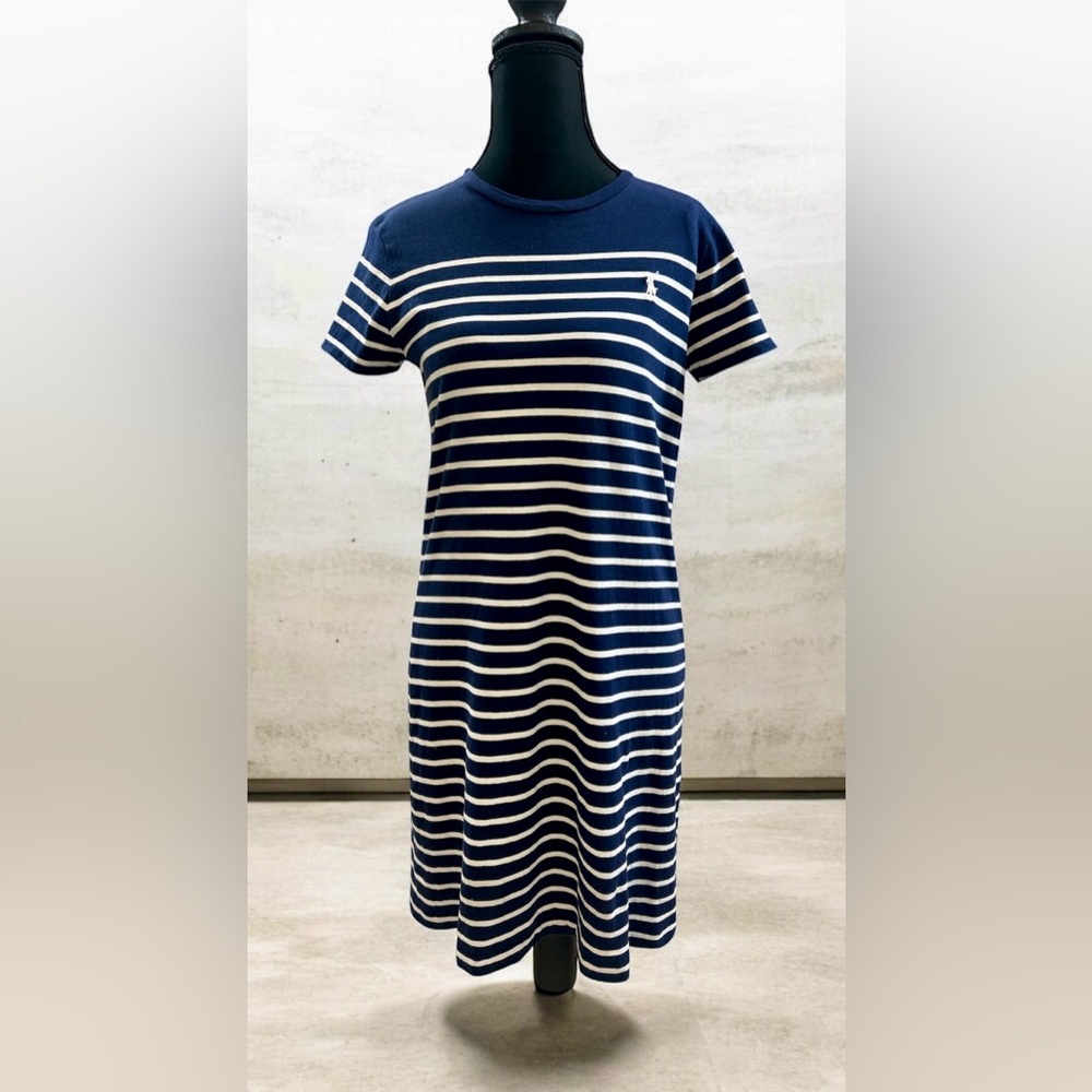 Polo by Ralph Lauren Navy & White Striped Jersey T-Shirt Dress